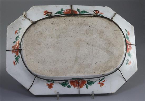 A pair of Chinese export famille verte canted rectangular meat dishes, Kangxi period, 36cm long